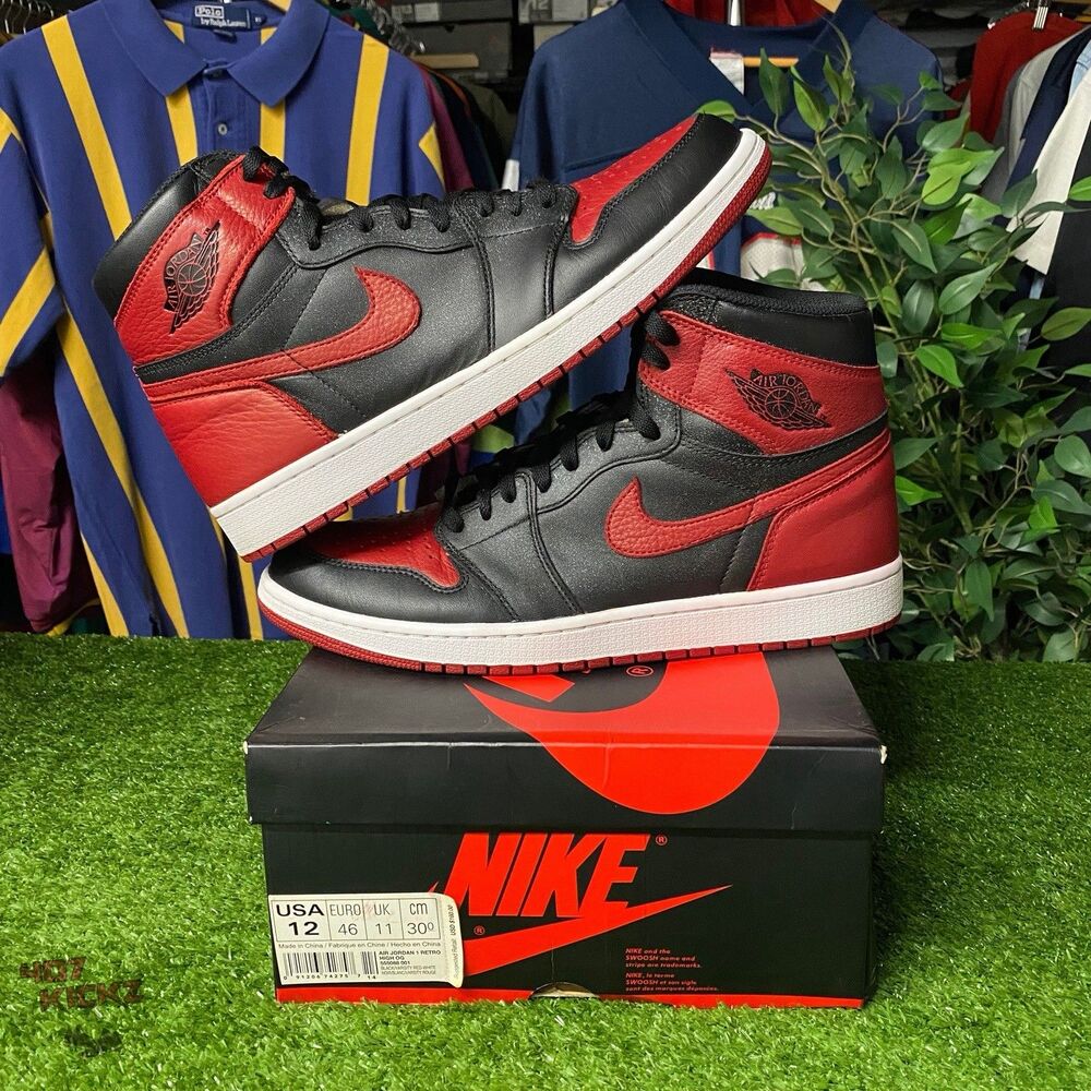 2016 Nike Air Jordan 1 Retro High OG Bred Banned 555088-001 Used Men Size 12